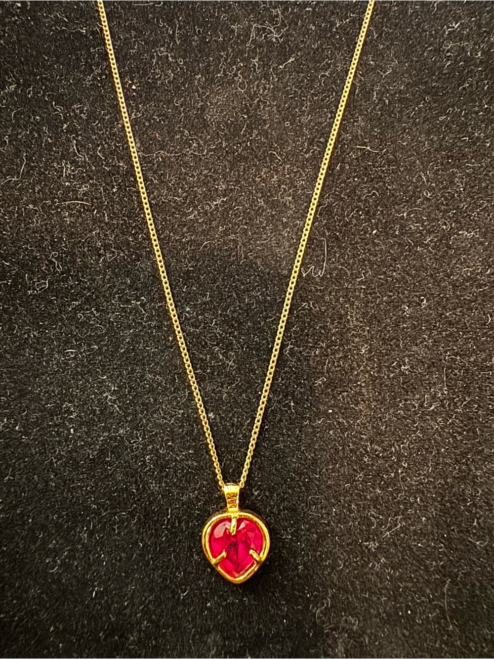 Gold Heart Pendant Necklace with Red Gem